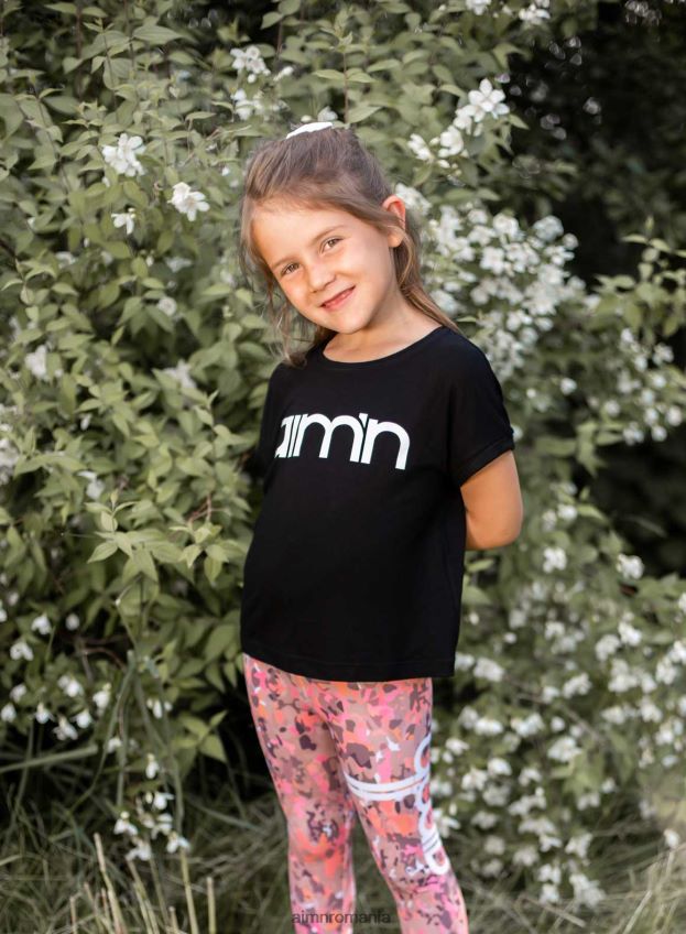 îmbrăcăminte AIM'N top negru mini rulat cu mâneci copii F22RH4887