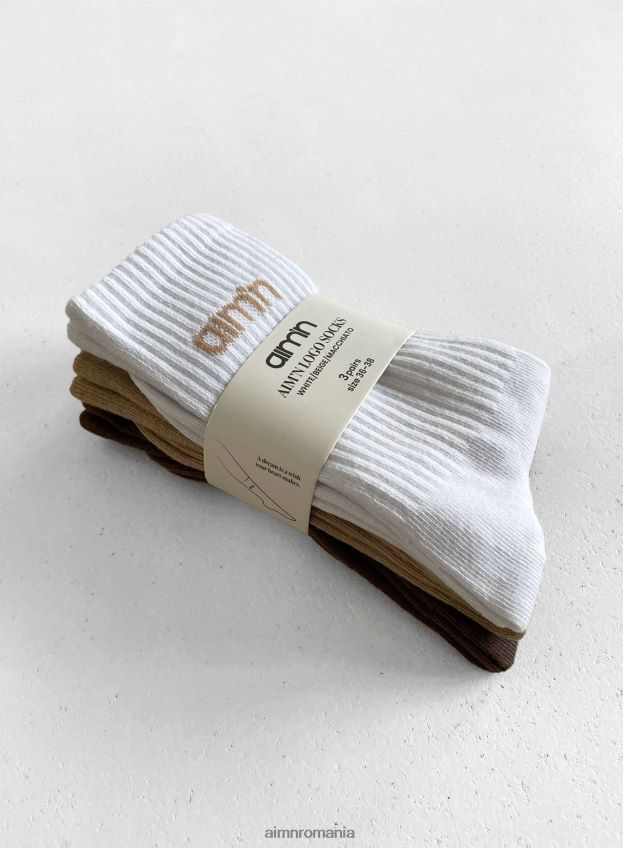 accesorii AIM'N șosete cu logo alb/bej/macchiato pachet de 3 femei F22RH4780