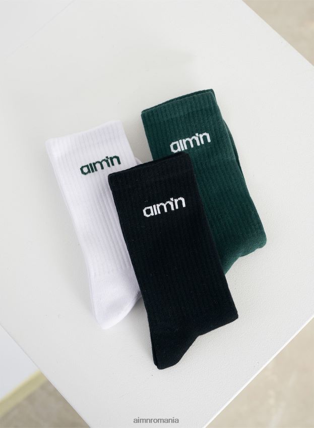 accesorii AIM'N șosete cu logo verde pin/negru/alb pachet de 3 femei F22RH4814