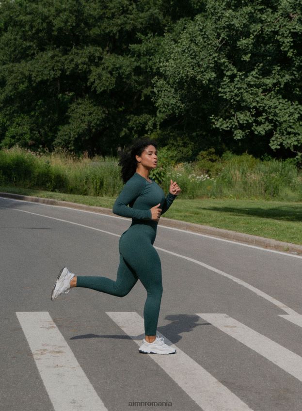 îmbrăcăminte AIM'N colanți fără sudură cu nervuri verde pin femei F22RH437