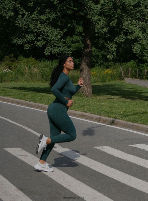 îmbrăcăminte AIM'N colanți fără sudură cu nervuri verde pin femei F22RH437