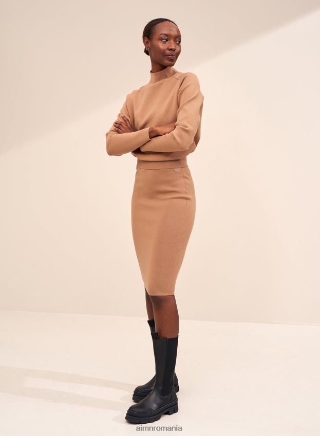 îmbrăcăminte AIM'N fustă din tricot perfect camel femei F22RH4635