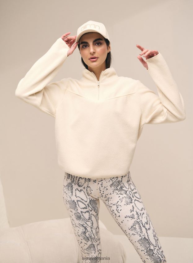 îmbrăcăminte AIM'N fleece alb ovăz cu jumătate de fermoar femei F22RH4686