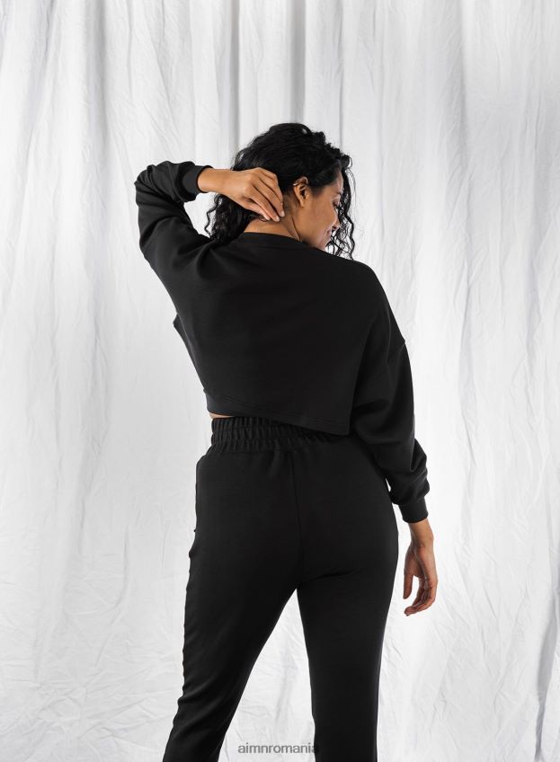 îmbrăcăminte AIM'N hanorac crop negru confortabil femei F22RH4642