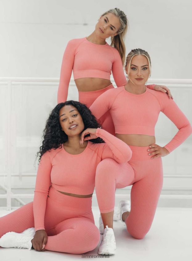 îmbrăcăminte AIM'N bubblegum spălat striate crop mânecă lungă femei F22RH4450