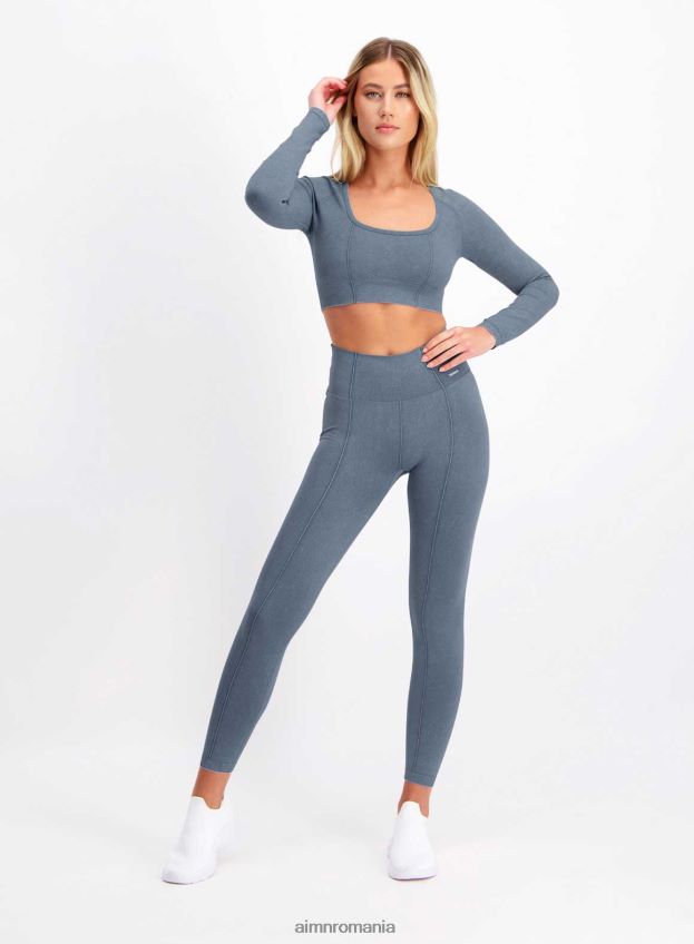 îmbrăcăminte AIM'N denim spălat fără cusături mânecă lungă decupată femei F22RH4335