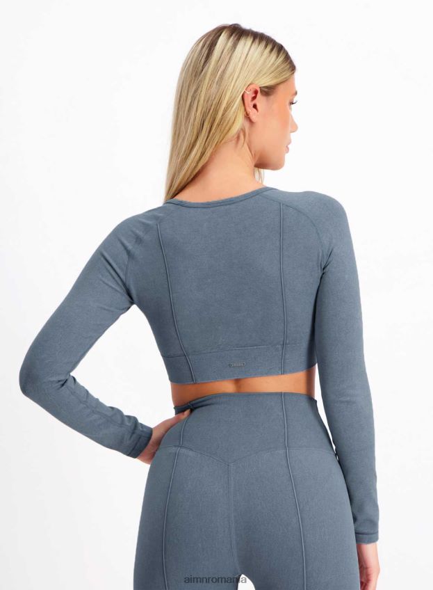 îmbrăcăminte AIM'N denim spălat fără cusături mânecă lungă decupată femei F22RH4335