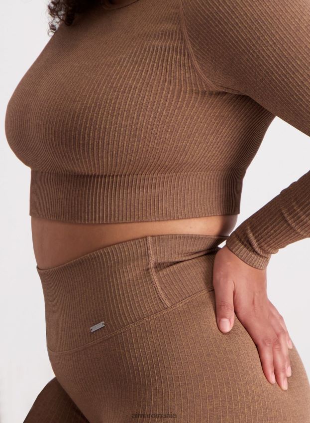 îmbrăcăminte AIM'N mânecă lungă crop fără sudură cu nervuri de bronz femei F22RH4395