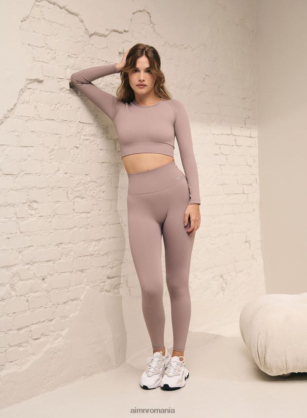îmbrăcăminte AIM'N mânecă lungă fără sudură cu nervuri violet praf femei F22RH4390