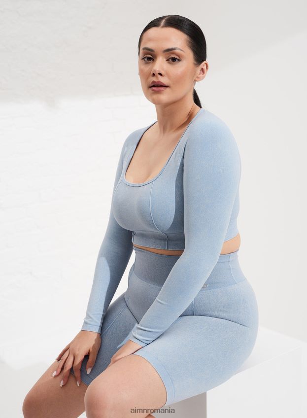 îmbrăcăminte AIM'N mânecă lungă fără sudură din denim ușor spălat femei F22RH4319