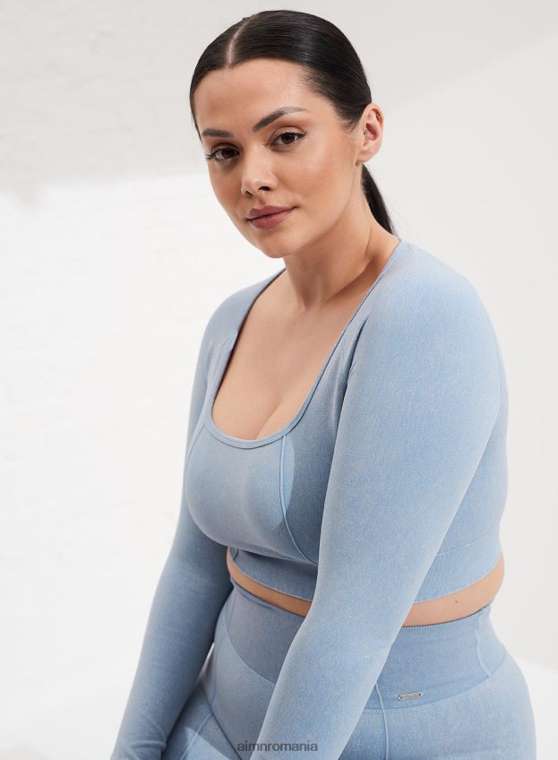 îmbrăcăminte AIM'N mânecă lungă fără sudură din denim ușor spălat femei F22RH4319