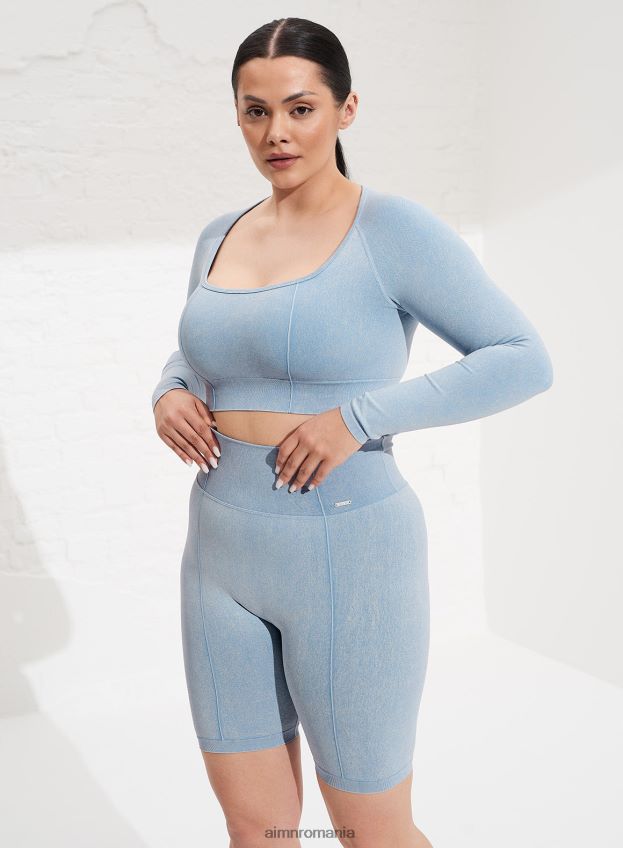 îmbrăcăminte AIM'N mânecă lungă fără sudură din denim ușor spălat femei F22RH4319