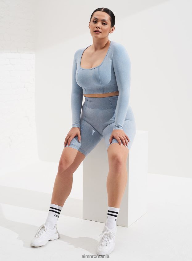 îmbrăcăminte AIM'N mânecă lungă fără sudură din denim ușor spălat femei F22RH4319