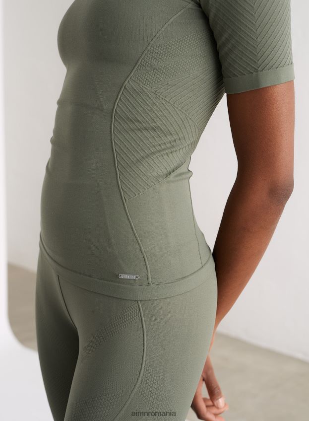 îmbrăcăminte AIM'N mânecă scurtă fără cusături olive motion femei F22RH4385