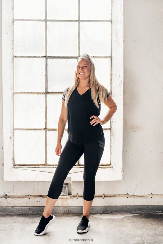 îmbrăcăminte AIM'N tricou negru toată ziua cu decolteu în V femei F22RH4433
