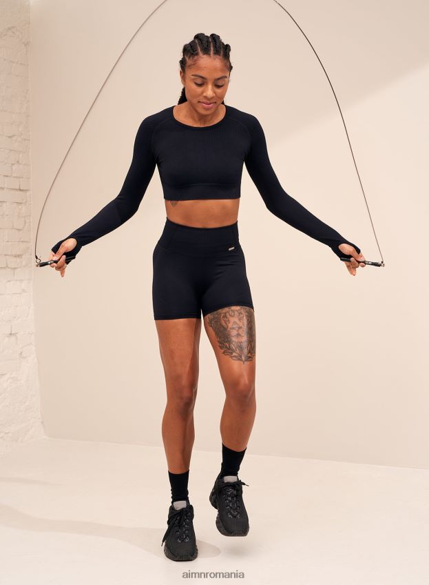 îmbrăcăminte AIM'N pantaloni scurți midi black motion fără cusături femei F22RH4523