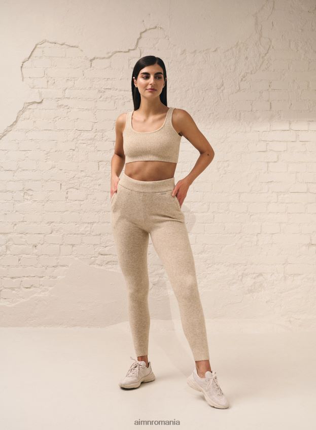 îmbrăcăminte AIM'N pantaloni bej din tricot moale femei F22RH4711