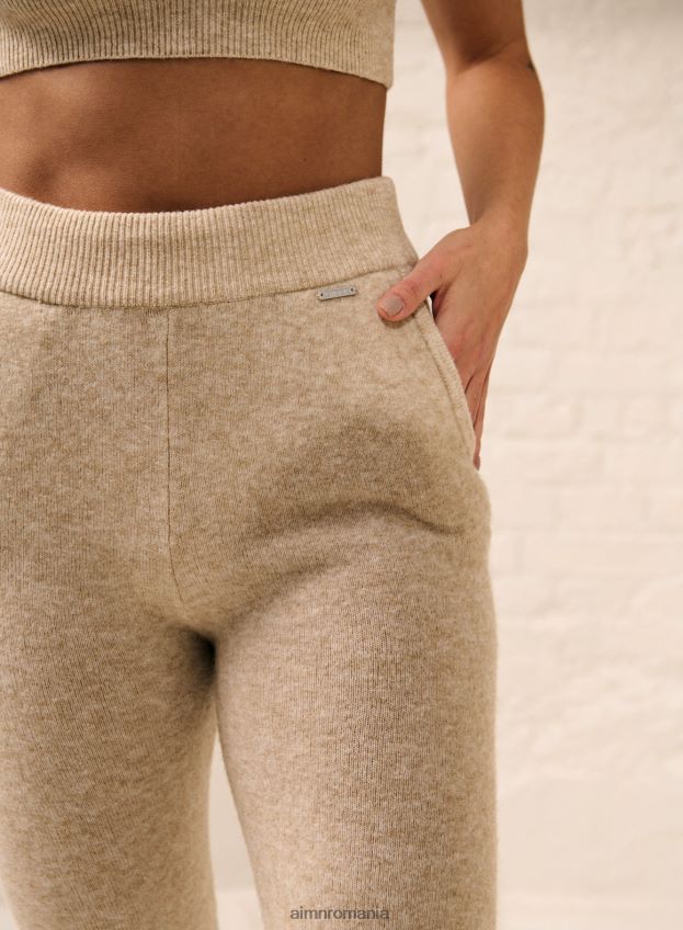 îmbrăcăminte AIM'N pantaloni bej din tricot moale femei F22RH4711