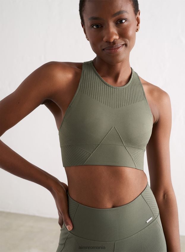 îmbrăcăminte AIM'N Crop top fără cusături olive motion femei F22RH4172