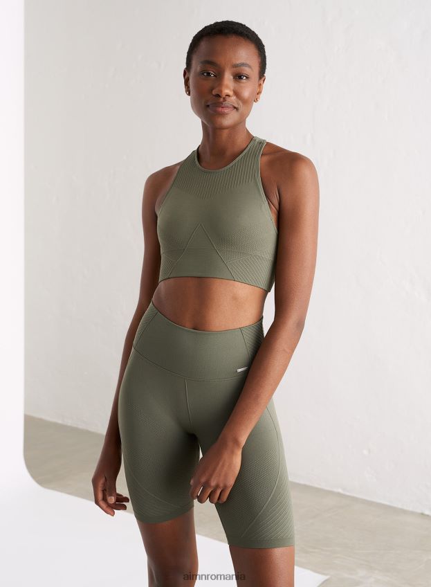 îmbrăcăminte AIM'N Crop top fără cusături olive motion femei F22RH4172