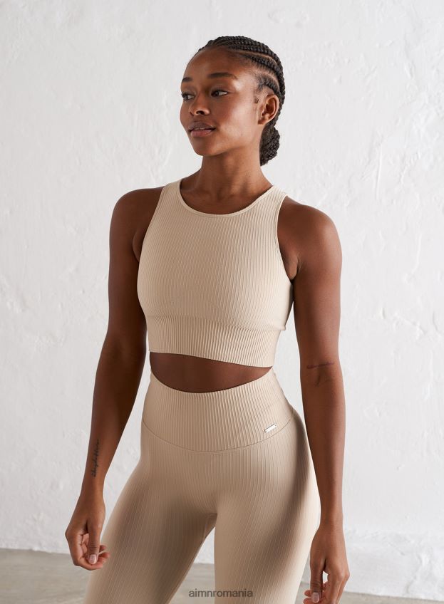 îmbrăcăminte AIM'N cafe au lait crop top cu nervuri fără cusături femei F22RH4254