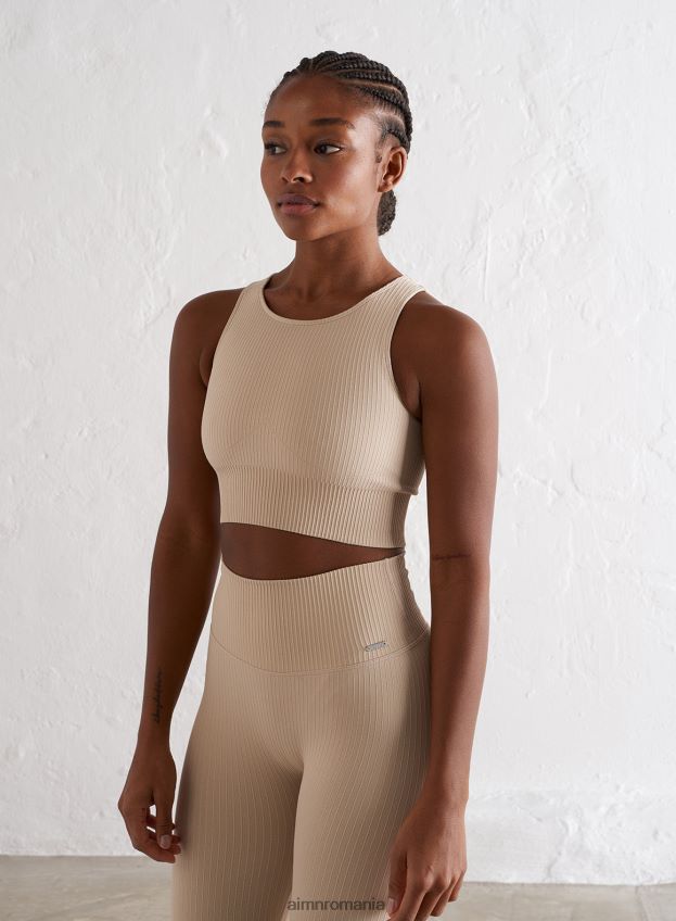 îmbrăcăminte AIM'N cafe au lait crop top cu nervuri fără cusături femei F22RH4254