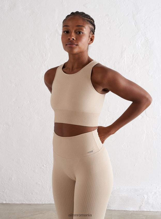 îmbrăcăminte AIM'N cafe au lait crop top cu nervuri fără cusături femei F22RH4254