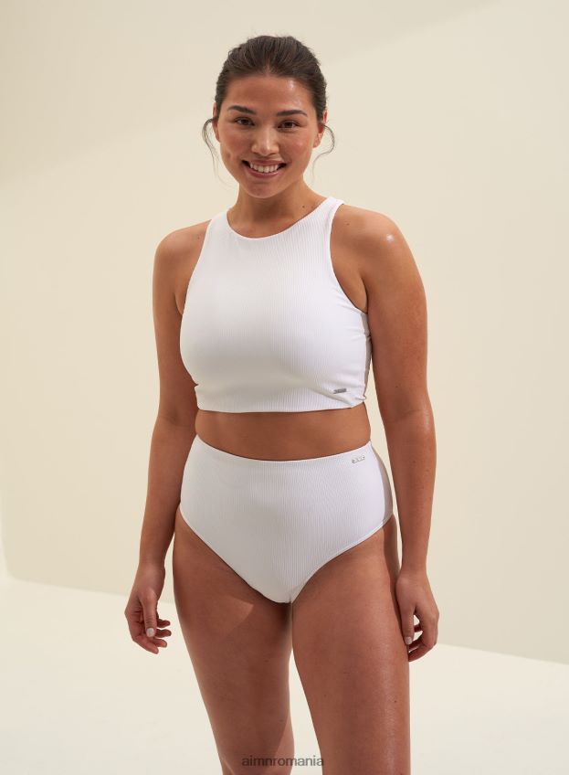 îmbrăcăminte AIM'N crop top alb cu micro nervuri femei F22RH4259
