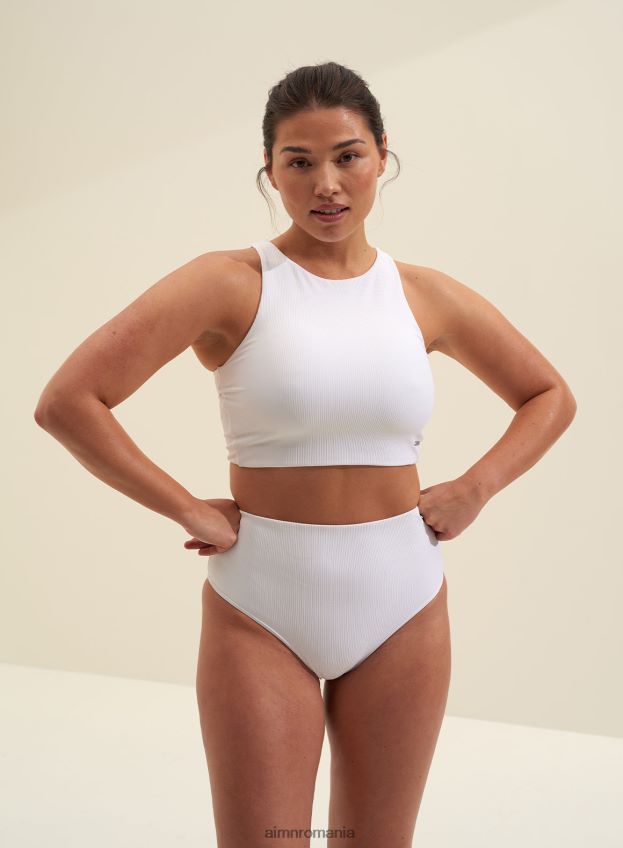 îmbrăcăminte AIM'N crop top alb cu micro nervuri femei F22RH4259