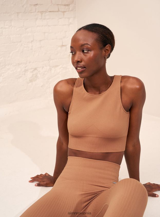 îmbrăcăminte AIM'N crop top fără cusături cu nervuri camel femei F22RH4269