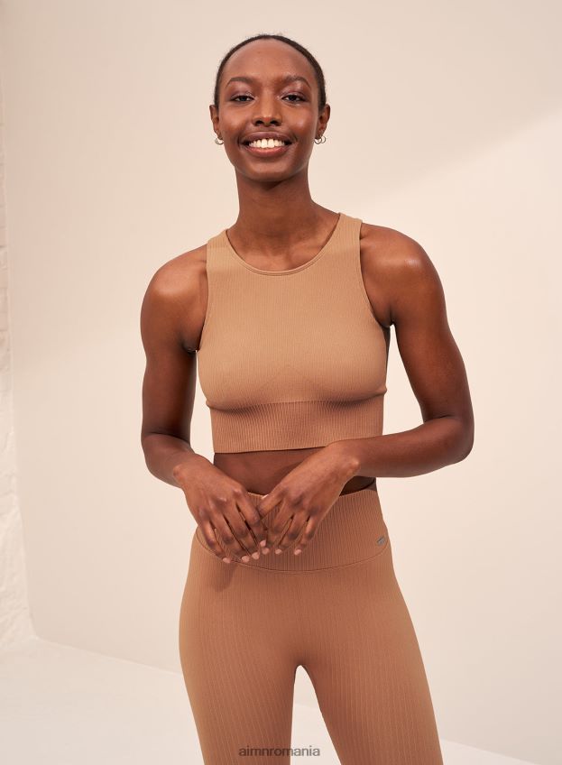 îmbrăcăminte AIM'N crop top fără cusături cu nervuri camel femei F22RH4269