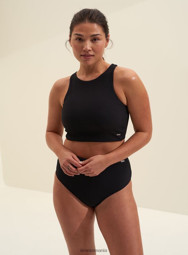 îmbrăcăminte AIM'N crop top negru cu micro nervuri femei F22RH4242