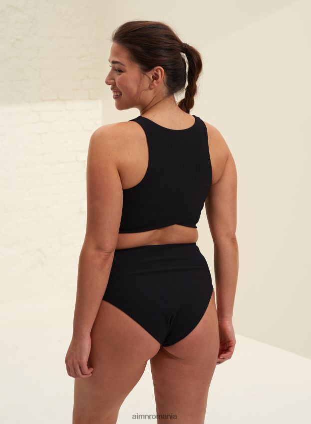 îmbrăcăminte AIM'N crop top negru cu micro nervuri femei F22RH4242