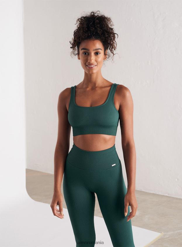 îmbrăcăminte AIM'N sutien fără cusături cu coaste verde pin femei F22RH4175